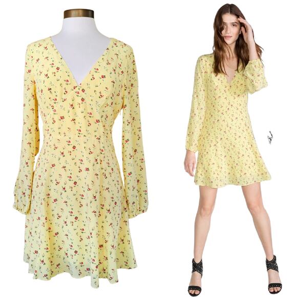 & Other Stories Floral Print Silk Mini Dress SIze 10 Yellow - Picture 1 of 14